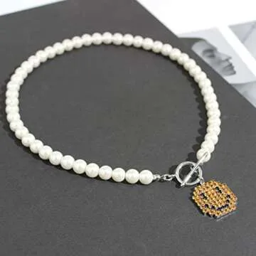 LecAit Cute Smiley Face Pearl Necklace for Women
