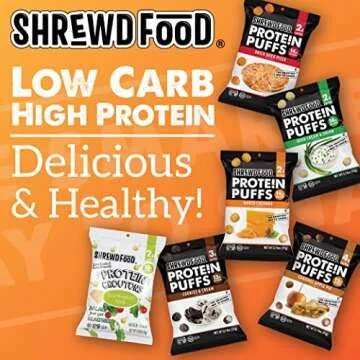 Shrewd Food Protein Puffs - High Protein, Low-Carb, Gluten-Free, Health Conscious Snacks, Keto Snacks, Non GMO, Soy-Free, Tree Nut Free, Peanut-Free, Never Fried - Variety, 0.74 Oz (Pack of 12)