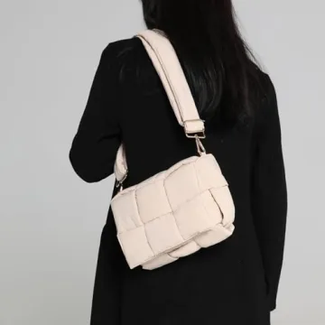 NAARIIAN Puffer shoulder bag Nylon padded woven handbag designer crossbody dupes women down purse(beige)