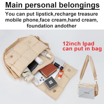 NAARIIAN Puffer shoulder bag Nylon padded woven handbag designer crossbody dupes women down purse(beige)