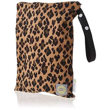 Itzy Ritzy Sealed Wet Bag with Handle – Wet Bag for Travel, Swimsuits, Cloth Diapers, Gym Clothes & Toiletries - Washable & Reusable with Water Resistant Lining - Measures 11” x 14” (Leopard)