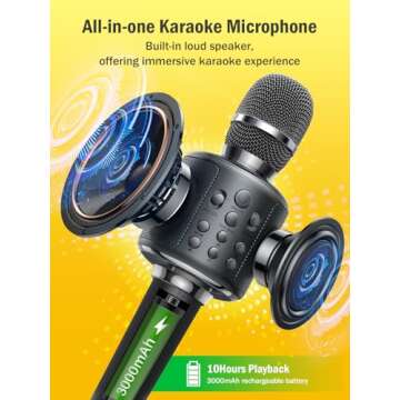MetFut Wireless Bluetooth Karaoke Microphone, Built-in Loud Speaker for 10H Playback, Add Reverb/Due...