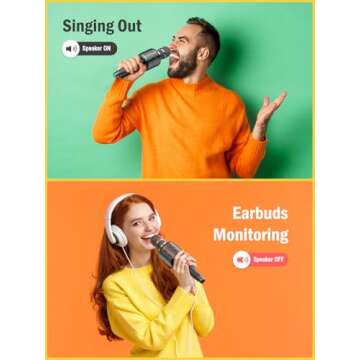 MetFut Wireless Bluetooth Karaoke Microphone, Built-in Loud Speaker for 10H Playback, Add Reverb/Duet Mode/Earbuds Monitoring, Portable Karaoke Machine for Entertainment & Singing Practice (Gray)