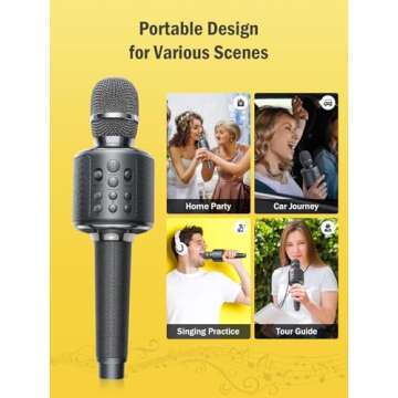 MetFut Wireless Bluetooth Karaoke Microphone, Built-in Loud Speaker for 10H Playback, Add Reverb/Duet Mode/Earbuds Monitoring, Portable Karaoke Machine for Entertainment & Singing Practice (Gray)