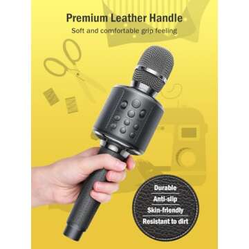 MetFut Wireless Bluetooth Karaoke Microphone, Built-in Loud Speaker for 10H Playback, Add Reverb/Duet Mode/Earbuds Monitoring, Portable Karaoke Machine for Entertainment & Singing Practice (Gray)