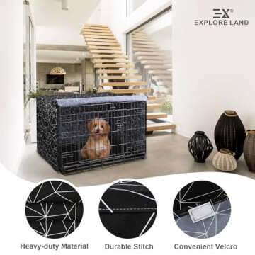Explore Land Pattern Dog Crate Cover for 24 Inches Wire Cage, Heavy-Duty Polyester 1 2 3 Doors Standard Metal Pet Kennel Enclosure (Brief Polygonal)