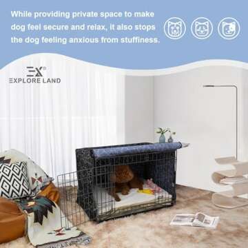 Explore Land Pattern Dog Crate Cover for 24 Inches Wire Cage, Heavy-Duty Polyester 1 2 3 Doors Standard Metal Pet Kennel Enclosure (Brief Polygonal)