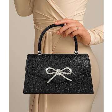 Trisapu Womens Evening Bag Sparkly Bow Clutch Purse Wedding Party Purses Glitter Rhinestone Cocktail...