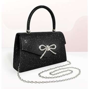 Trisapu Womens Evening Bag Sparkly Bow Clutch Purse Wedding Party Purses Glitter Rhinestone Cocktail Prom Handbags Black