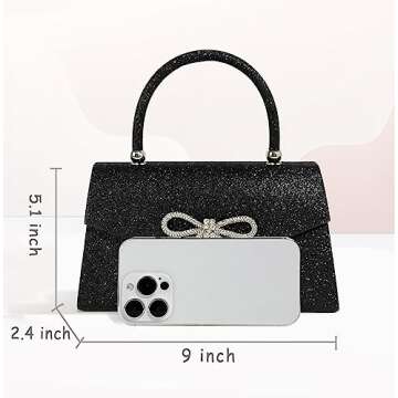 Trisapu Womens Evening Bag Sparkly Bow Clutch Purse Wedding Party Purses Glitter Rhinestone Cocktail Prom Handbags Black