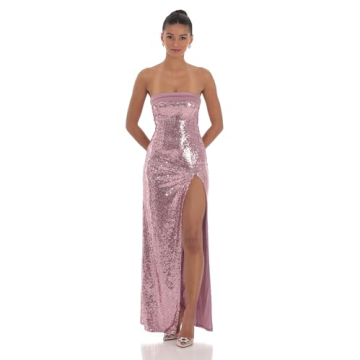 Stunning Blush Sequin Satin Maxi Dress for Occasions