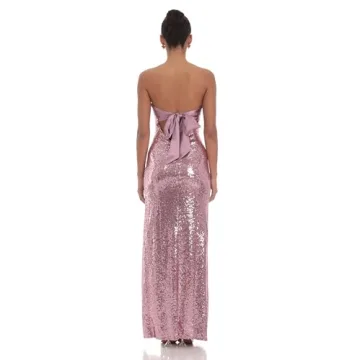 Elegant Blush Sequin Satin Maxi Dress for Events