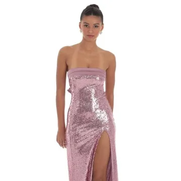 Elegant Blush Sequin Satin Maxi Dress for Events
