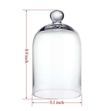 KMwares Clear Glass Display Dome Cloche Bell Jar Tabletop Decorative Case Covered Plants/Food (5.1"x...