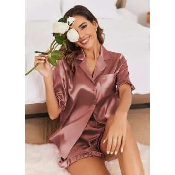 Ekouaer Women's Stylish Satin Pajama Set for Comfort