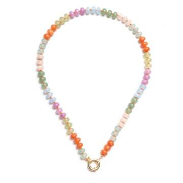 Gempires Bohemian Colorful Rainbow Gemstone Beaded Choker Layering Necklace for Women, Surfer Beach ...