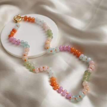 Gempires Bohemian Colorful Rainbow Gemstone Beaded Choker Layering Necklace for Women, Surfer Beach Necklace, 14k Gold Plated necklace for Everyday Wear, (18-inch Length)