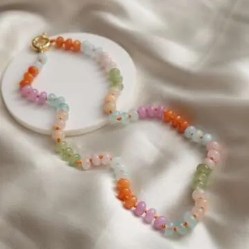 Gempires Bohemian Colorful Rainbow Gemstone Beaded Choker Layering Necklace for Women, Surfer Beach Necklace, 14k Gold Plated necklace for Everyday Wear, (18-inch Length)