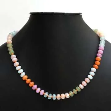 Gempires Bohemian Colorful Rainbow Gemstone Beaded Choker Layering Necklace for Women, Surfer Beach Necklace, 14k Gold Plated necklace for Everyday Wear, (18-inch Length)