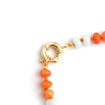 Gempires Bohemian Colorful Rainbow Gemstone Beaded Choker Layering Necklace for Women, Surfer Beach Necklace, 14k Gold Plated necklace for Everyday Wear, (18-inch Length)