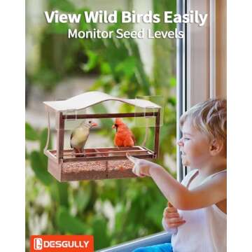 Window Bird Feeder, Desgully Metal Window Bird Feeder, Window Bird Feeders with Strong Suction Cups,...