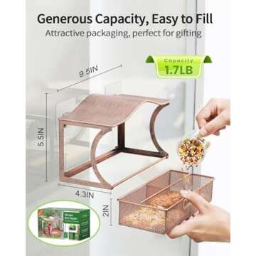 Window Bird Feeder, Desgully Metal Window Bird Feeder, Window Bird Feeders with Strong Suction Cups, Super Adhesive Sheet×4，Large Outdoor Bird Feeder, Bird Watching Gift (Curved)