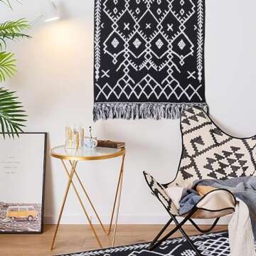 EARTHALL Washable Small Area Rug 2x3 Ft, Black and White Boho Entryway Rug, Rubber Backed Rugs for Entryway, Indoor Outdoor Door Mat, Throw Rugs for Kitchen Entryway Front Entrance Porch Bathroom