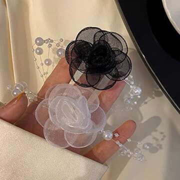 Rose Flower Choker Necklace Vintage Pearl Choker Necklace for Women Artificial Pearl, Dripping Oil Rose Choker Bride Wedding Party Summer Necklace for Women (White)