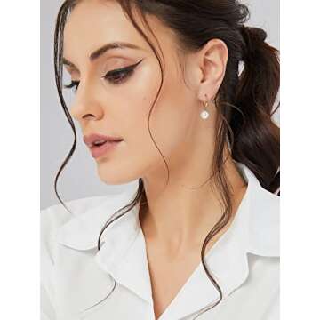 Pearl Hoop Earrings for Women 14k Gold Plated Pearl Dangle Small Hoop Earrings with 925 Sterling Silver Post (Gold)