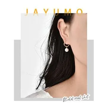 Pearl Hoop Earrings for Women 14k Gold Plated Pearl Dangle Small Hoop Earrings with 925 Sterling Silver Post (Gold)