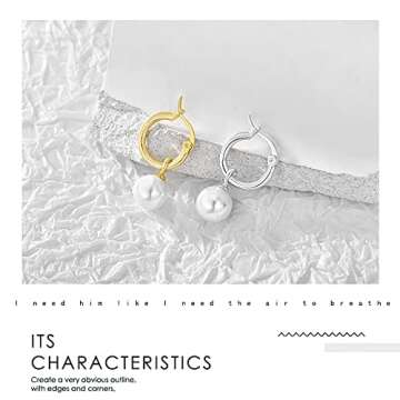 Pearl Hoop Earrings for Women 14k Gold Plated Pearl Dangle Small Hoop Earrings with 925 Sterling Silver Post (Gold)