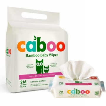 Caboo Baby Wipes, 216 Count, Unscented, Eco-Friendly, Made with Bamboo Viscose, Free from Harsh Chem...