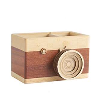 BREIS Vintage Camera Pen Holder,Creative Cute Desk Wooden Pencile Organizer Accessories for Office H...