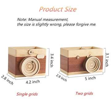 BREIS Vintage Camera Pen Holder,Creative Cute Desk Wooden Pencile Organizer Accessories for Office Home Decoration
