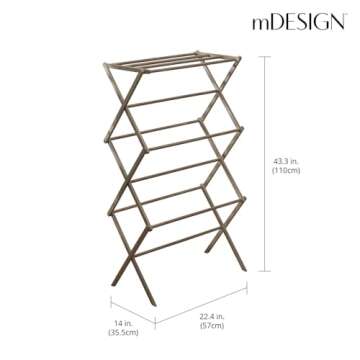 mDesign Bamboo Clothes Drying Rack - Compact and Eco-Friendly