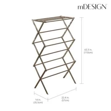 mDesign Bamboo Clothes Drying Rack - Compact and Eco-Friendly