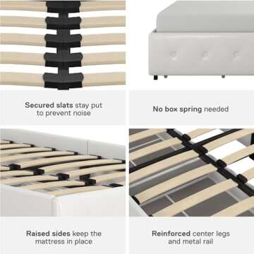 DHP Dakota Upholstered Platform Bed with Underbed Storage Drawers and Diamond Button Tufted Headboard and Footboard, No Box Spring Needed, Twin, White Faux Leather