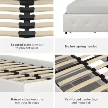 DHP Dakota Upholstered Platform Bed with Underbed Storage Drawers and Diamond Button Tufted Headboard and Footboard, No Box Spring Needed, Twin, White Faux Leather