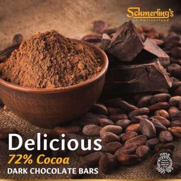 Schmerling's Dark Swiss Chocolate - 72% Cocoa - All Natural Chocolate - Vegan - Gluten Free - Paleo - Non GMO - Non Dairy - Gourmet Parve - Kosher OU - 3.5oz Each (Pack of 5)