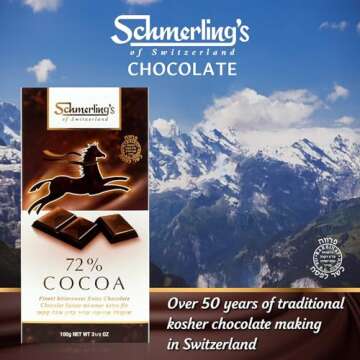 Schmerling's Dark Swiss Chocolate - 72% Cocoa - All Natural Chocolate - Vegan - Gluten Free - Paleo - Non GMO - Non Dairy - Gourmet Parve - Kosher OU - 3.5oz Each (Pack of 5)