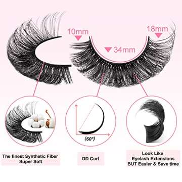 Newcally Russian Strip Lashes 18MM Long Thick False Eyelashes Dramatic D Curl Fake Eye Lashes Pack 10 Pairs Full Fluffy Crossed Faux Mink Eyelashes Reusable Soft Look like Lashes Extension 10 Pairs