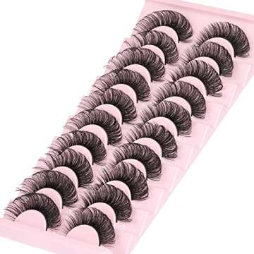Newcally Russian Strip Lashes 18MM Long Thick False Eyelashes Dramatic D Curl Fake Eye Lashes Pack 10 Pairs Full Fluffy Crossed Faux Mink Eyelashes Reusable Soft Look like Lashes Extension 10 Pairs