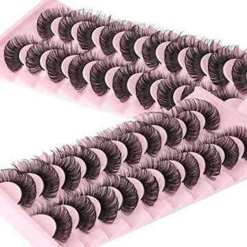 Newcally Russian Strip Lashes 18MM Long Thick False Eyelashes Dramatic D Curl Fake Eye Lashes Pack 10 Pairs Full Fluffy Crossed Faux Mink Eyelashes Reusable Soft Look like Lashes Extension 10 Pairs