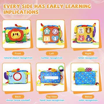Baby Tissue Box Toy, Magic Sensory Tissue Box Toy Baby, 8 in 1 Montessori Tissue Box Pre-School Education Toys with Crinkle Tissue Papers Tags Squeakers Teether Rattle for Baby 6 Month and up