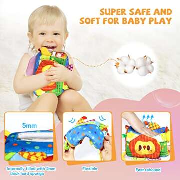 Baby Tissue Box Toy, Magic Sensory Tissue Box Toy Baby, 8 in 1 Montessori Tissue Box Pre-School Education Toys with Crinkle Tissue Papers Tags Squeakers Teether Rattle for Baby 6 Month and up