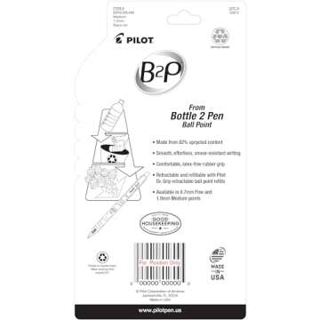 PILOT B2P - Bottle to Pen Refillable & Retractable Ball Point Pen Made From Recycled Bottles, Medium Point, Black Ink, 5-Pack (32812)