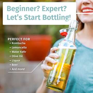 Otis Classic Swing Top Glass Bottles - Set of 6, 16oz w/Marker & Labels - Clear Bottle with Caps for...