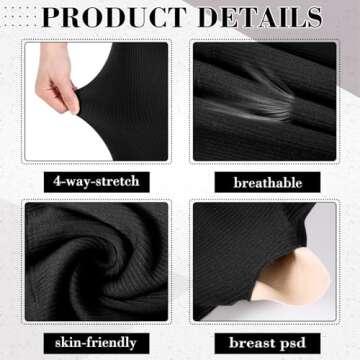 Floraltop 4 Pcs Women's Workout Sets Pilates Exercise Outfit Ribbed Scoop Neck Sports Bra Shorts Leggings Gym Clothes Set (Black,Large)