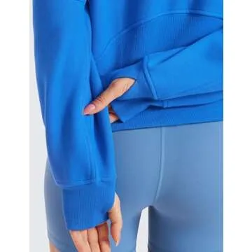 CRZ YOGA Womens Fleece Lined Half Zip Hoodies Pullover Oversized Long Sleeve Casual Workout Sweatshirts with Thumb Holes Sparkle Blue X-Small