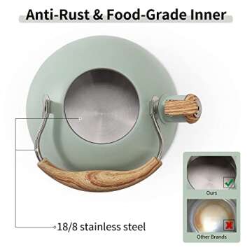 LONFFERY Tea Kettle for Stove Top, 2.5 Quart Whistling Tea Kettle, with Food Grade Stainless Steel and Wood Pattern Folding Handle, Turquoise